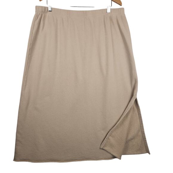 Eileen Fisher Organic Cotton French Terry A-Line Skirt Women’s XL Tan Stretch - Picture 4 of 13